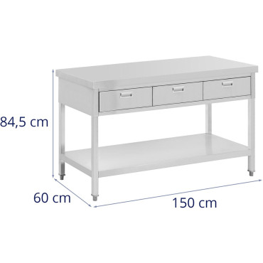 Aço de mesa de bancada de aço com gavetas de prateleira 150 x 60 cm a 295 kg