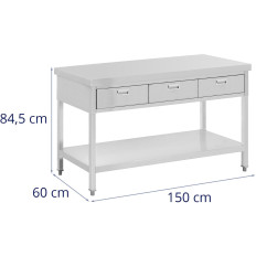 Aço de mesa de bancada de aço com gavetas de prateleira 150 x 60 cm a 295 kg