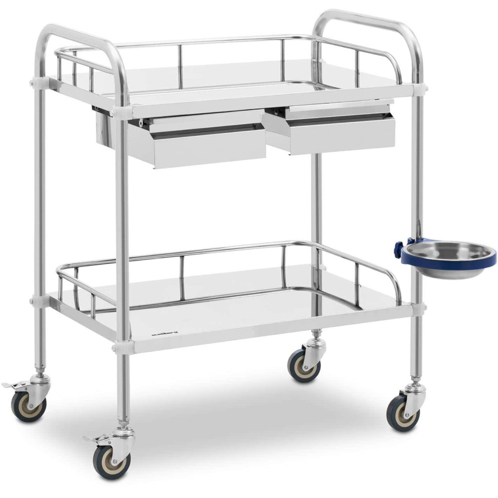Trolley de laboratorio Acero cosmético 2 estantes 2 cajones 65 x 60 x 86 cm 20 kg