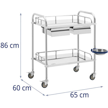 Trolley de laboratorio Acero cosmético 2 estantes 2 cajones 65 x 60 x 86 cm 20 kg