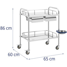 Laboratory Trolley Kosmetiska stål 2 hyllor 2 lådor 65 x 60 x 86 cm 20 kg