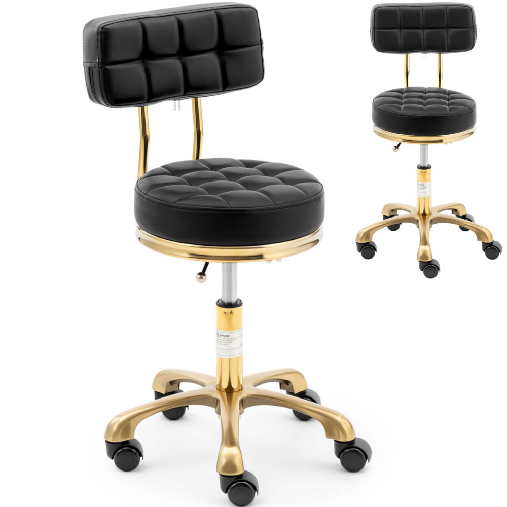 Cadeira Banqueta Cosmética Hoker com encosto em rodas até 150 kg Gela Preto Gold