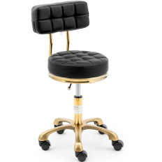 Cadeira Banqueta Cosmética Hoker com encosto em rodas até 150 kg Gela Preto Gold