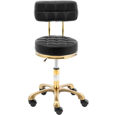Chaise Tabouret Cosmetic Hoker avec dossier sur roues jusqu'à 150 kg Gela Black Gold