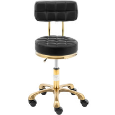Cadeira Banqueta Cosmética Hoker com encosto em rodas até 150 kg Gela Preto Gold
