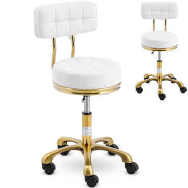 Chair Stool Cosmetic Hoker with backrest on wheels up to 150 kg Gela White Gold