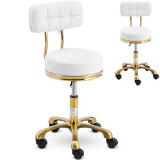 Chair Stool Cosmetic Hoker with backrest on wheels up to 150 kg Gela White Gold