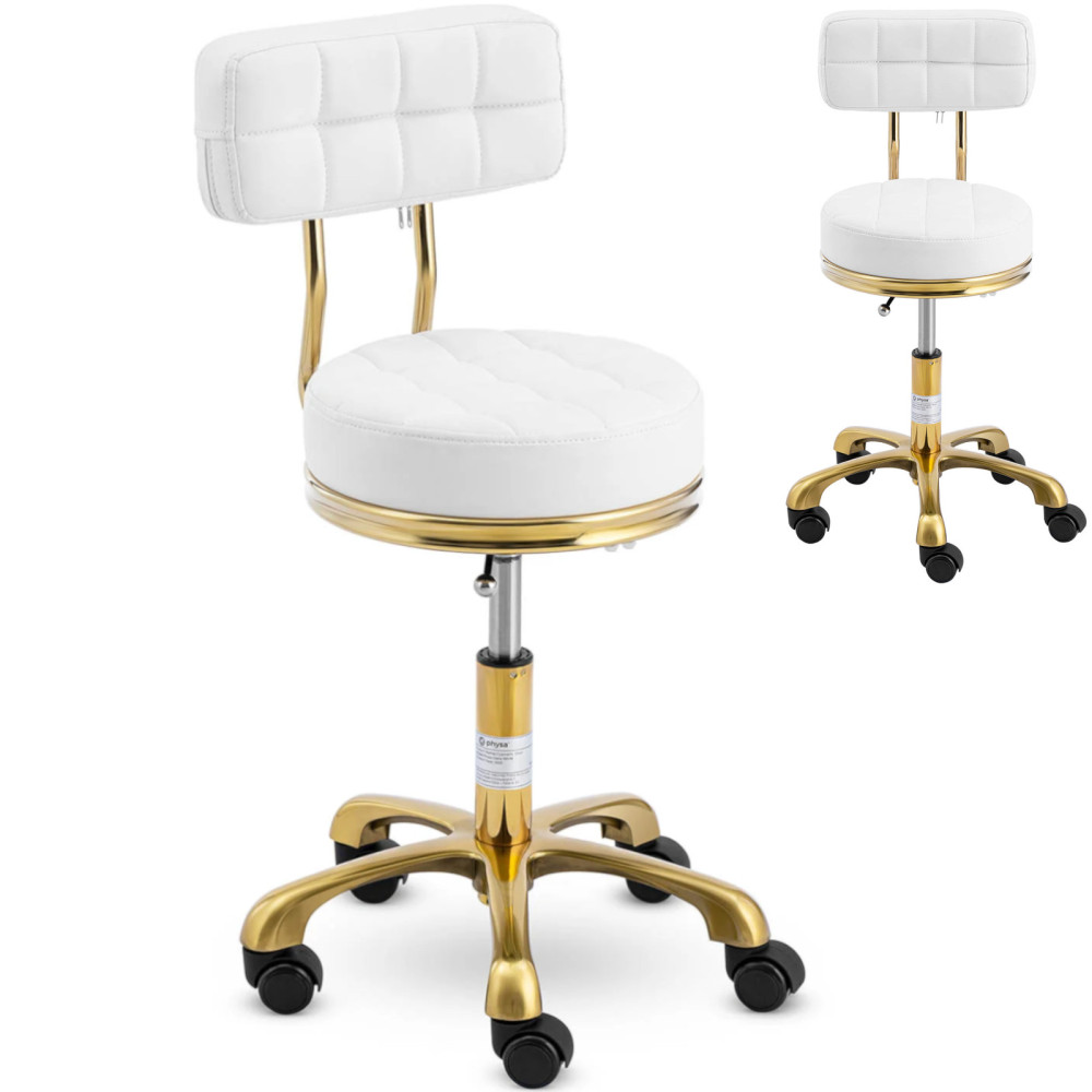Chaise Tabouret Cosmetic Hoker avec dossier sur roues jusqu'à 150 kg Gela White Gold