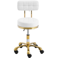 Chaise Tabouret Cosmetic Hoker avec dossier sur roues jusqu'à 150 kg Gela White Gold