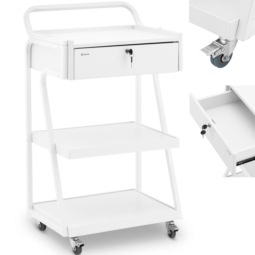 Cosmetische kapper wandelwagen 1 lade 3 planken 55 x 39 x 90 cm - wit