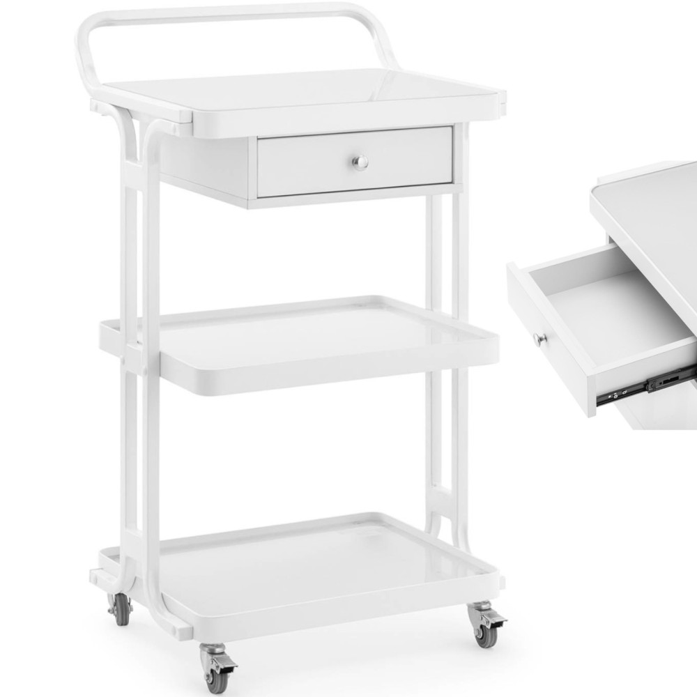 Trolley Cosmetic Table Hairdresser 1 skuff 3 hyller 55 x 45 x 96 cm - Hvit