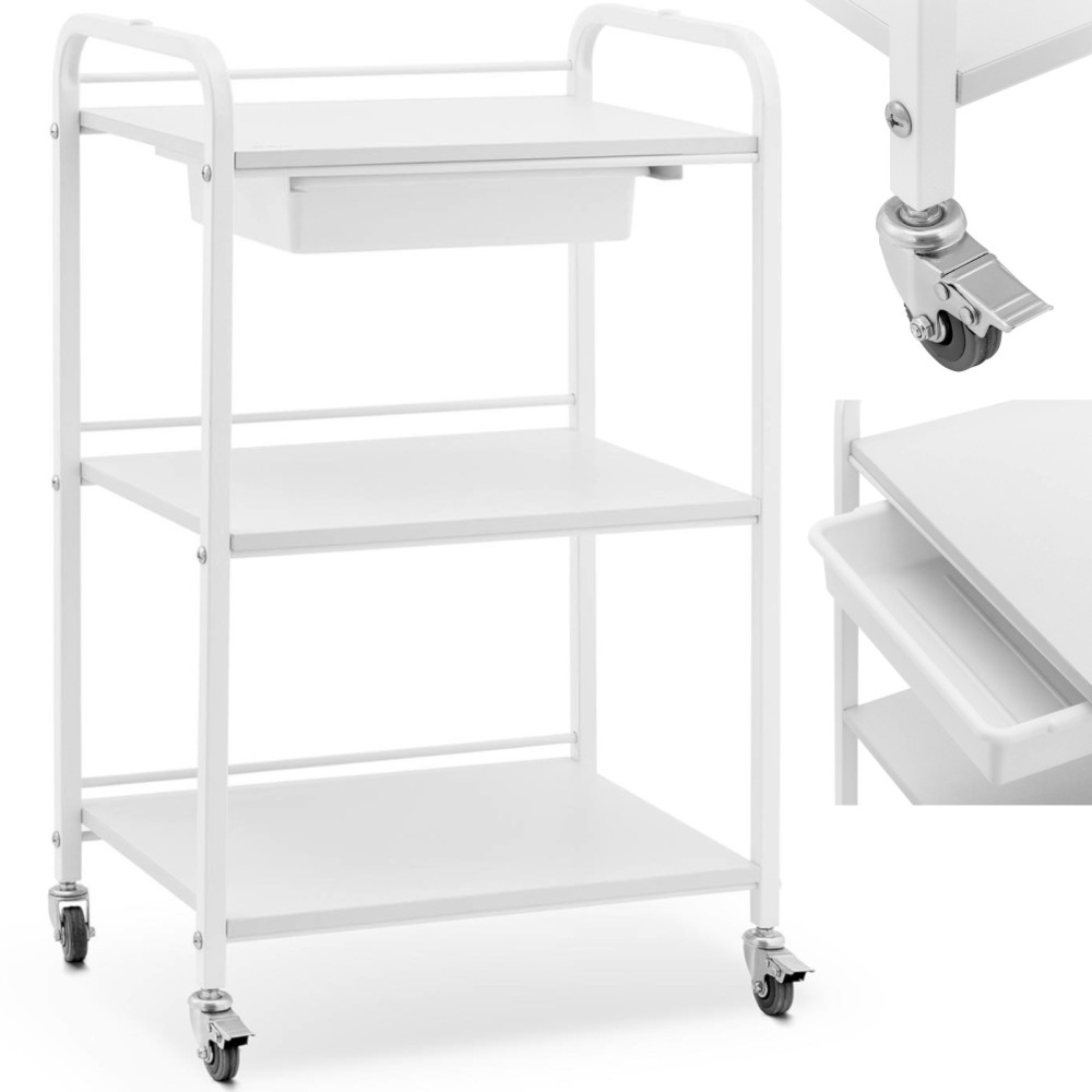 Kosmetisk hjälparvagn 1 lådor 3 hyllor upp till 80 kg 54 x 38 x 90 cm - vit