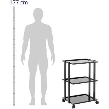 Trolley de ajudante de cosméticos 3 prateleiras de vidro 55 x 41 x 80 cm - preto