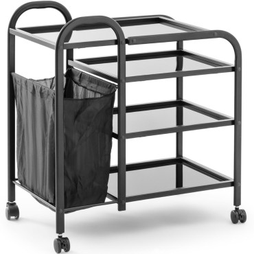 Carrinho de criança de ajudante cosmético com um saco de lavagem 4 prateleiras de vidro 74 x 43 x 80 cm - preto