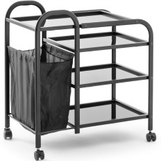 Carrinho de criança de ajudante cosmético com um saco de lavagem 4 prateleiras de vidro 74 x 43 x 80 cm - preto