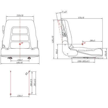 SEAT UNIVERSAL FOTHAIR reguliuojamas traktoriaus traktoriaus šienapjovės 46 x 42 cm