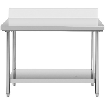 Mesa de aço inoxidável de trabalho de mesa com rant e prateleira 120x60cm