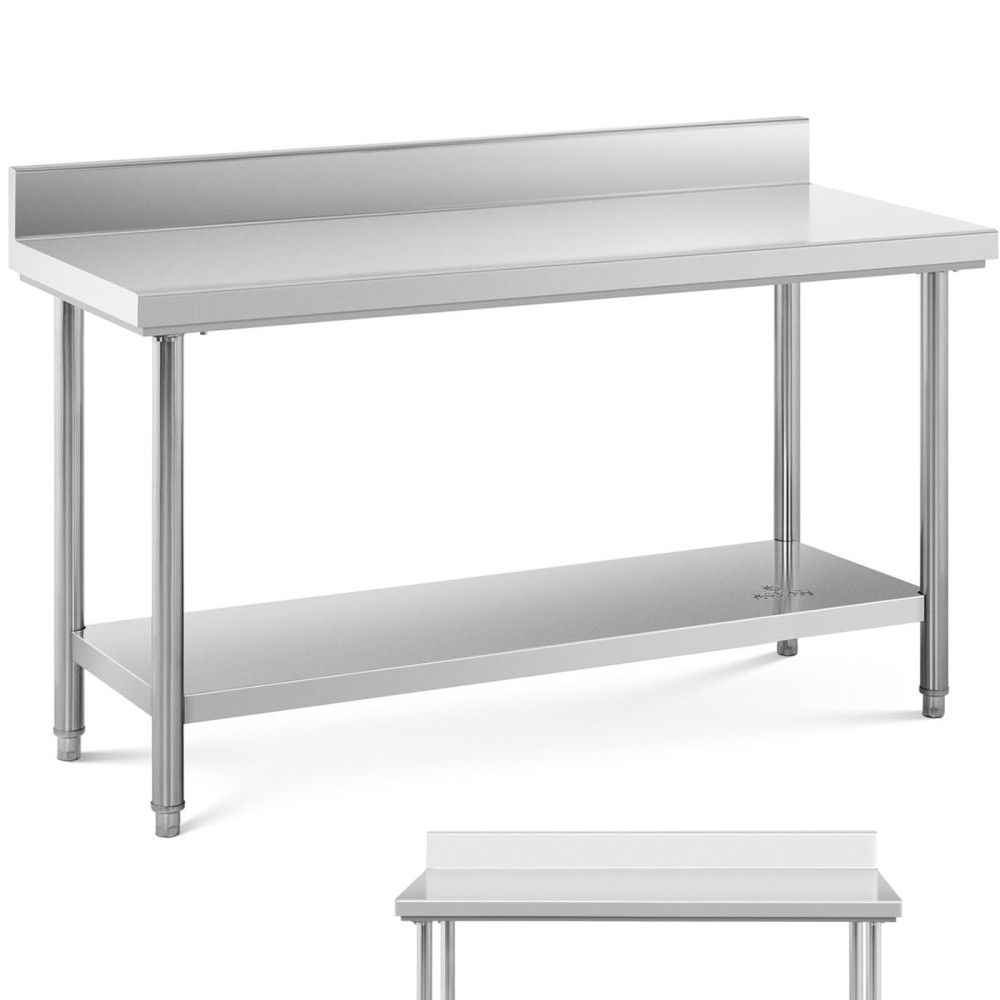 Taulukko Työtason ruostumaton teräs seinä, jossa teline ja hylly 150x60cm