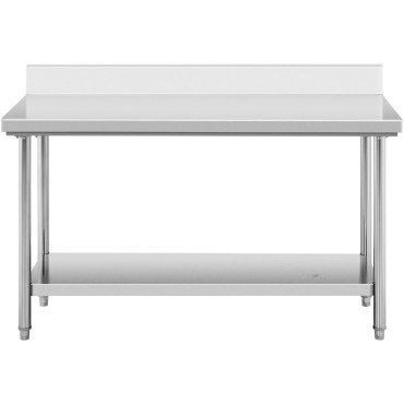 Parede de aço inoxidável de trabalho de mesa com uma prateleira e uma prateleira 150x60cm