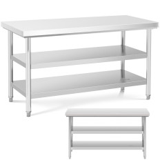 Piano di lavoro in acciaio inox con 2 ripiani 150x70cm