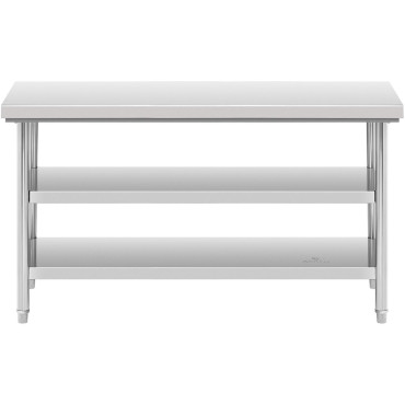 Tabela iz nerjavečega jekla WorkTop z 2 policema 150x70cm