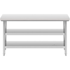 Bordet Rustfrit stål Bordplade med 2 hylder 150x70cm