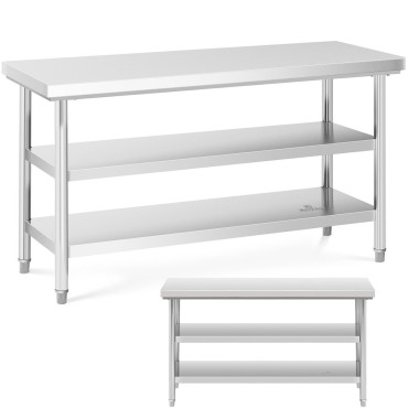 Tabela de bancada de aço inoxidável com 2 prateleiras 150x60cm