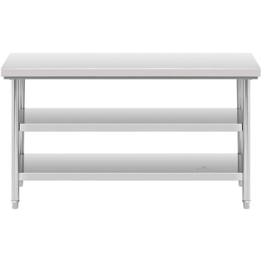 Tabela de bancada de aço inoxidável com 2 prateleiras 150x60cm