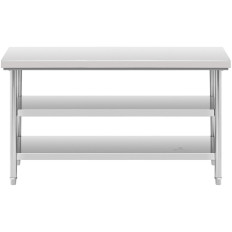 Tabela de bancada de aço inoxidável com 2 prateleiras 150x60cm