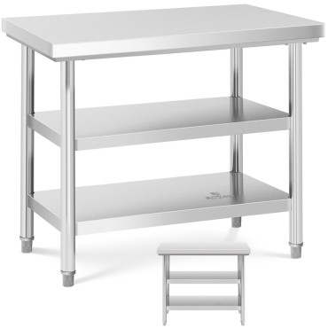 Tabela iz nerjavečega jekla WorkTop z 2 polico 100x70cm