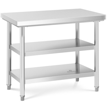 Piano di lavoro in acciaio inox con 2 ripiani 100x70cm