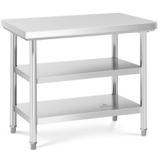 Piano di lavoro in acciaio inox con 2 ripiani 100x70cm