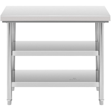 Tabela de bancada de aço inoxidável com 2 prateleiras 100x70cm