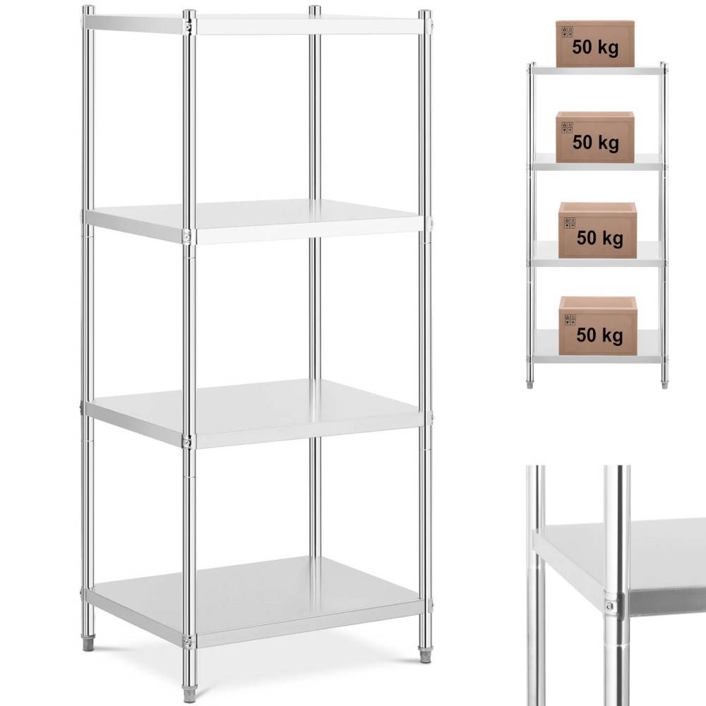 Rack en acier inoxydable 4 étagères 80x60cm de hauteur 180cm
