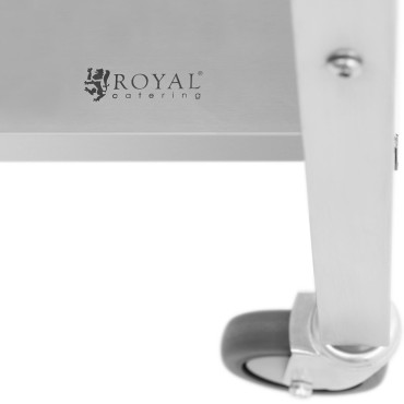 Work table on wheels with a stainless steel cutting board with a rack and a shelf 120x70cm