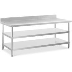 Bordpladeplade rustfrit stålbord med RANT 2 hylder 200x90cm