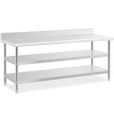 Table de table en acier inoxydable de table avec rack 2 étagères 200x70cm