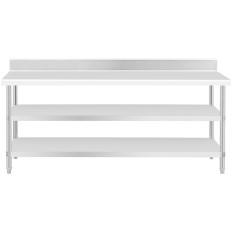 Table de table en acier inoxydable de table avec rack 2 étagères 200x70cm