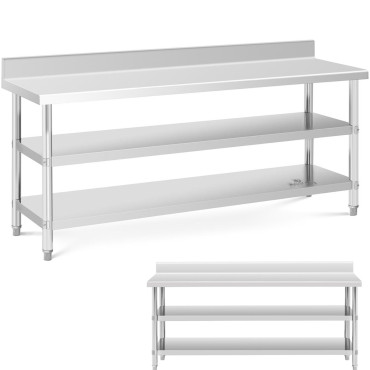 Mesa de aço inoxidável de trabalho de mesa com Rant 2 Prateleiras 200x60cm