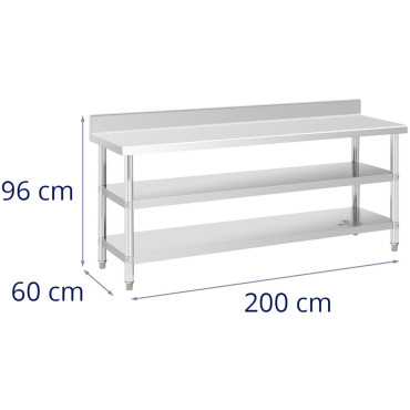 Tabela iz nerjavečega jekla tabele z Rant 2 policema 200x60cm