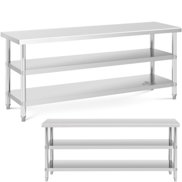 Tabela de aço inoxidável de aço 2 prateleiras 200x60cm