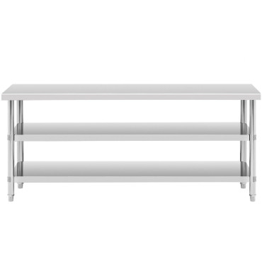Bordet Rustfrit stål Bordplade 2 Hylder 200x60cm