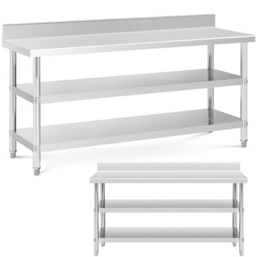 TABEL WERKTOP Roestvrijstalen tafel met RAND 2 planken 180x60cm