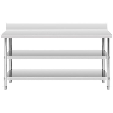 Tabellen benkeplate rustfritt stål bord med rant 2 hyller 180x60cm