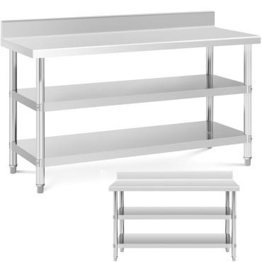 Table WorkTop Roostevabast terasest tabel koos RANT 2 riiulitega 150x60cm