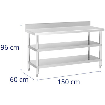 Mesa de aço inoxidável de trabalho de mesa com prateleiras de Rant 2 150x60cm
