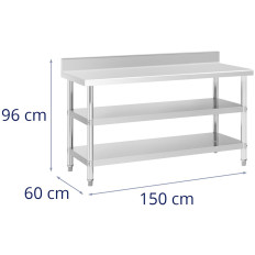 Tabela iz nerjavečega jekla tabele z Rant 2 policami 150x60cm