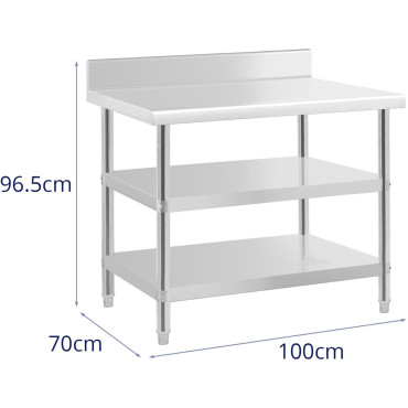 Tabela de aço inoxidável de aço inoxidável com prateleiras de Rack 2 100x70cm