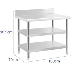 Tabela de aço inoxidável de aço inoxidável com prateleiras de Rack 2 100x70cm