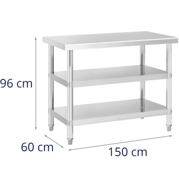 Tabela iz nerjavečega jekla WorkTop 2 Police 100x60cm